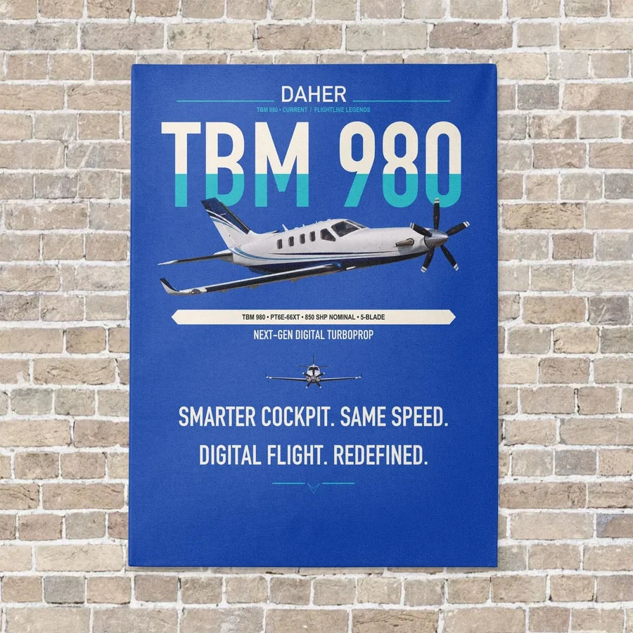 Daher TBM 980 vertical canvas print - no frame - blue background
