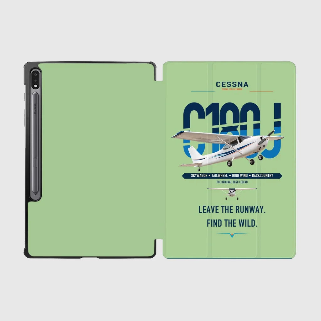 Cessna 180J Skywagon design on light green samsung tablet tablet case