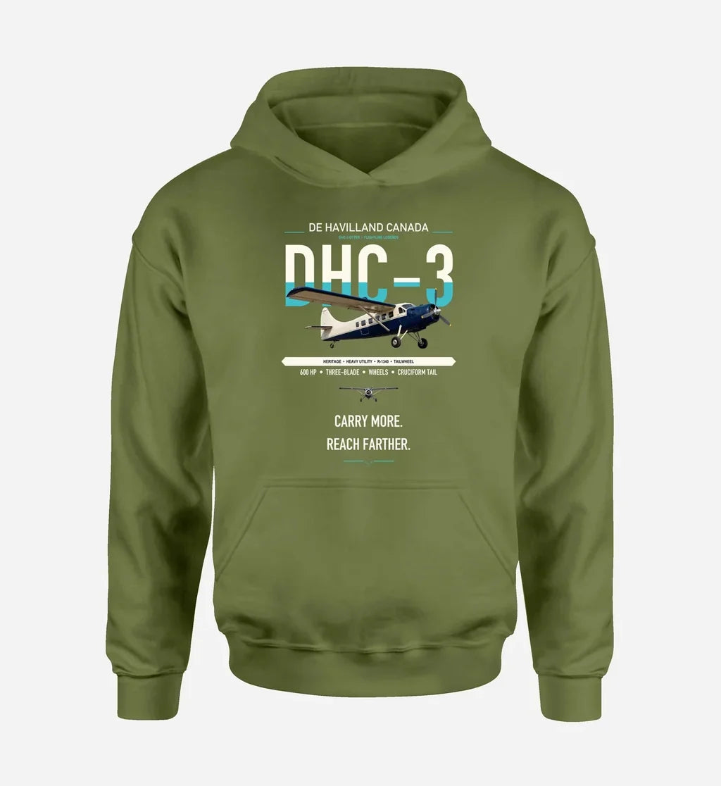 DHC-3 Otter design on green army double-side hoodie, single-side print