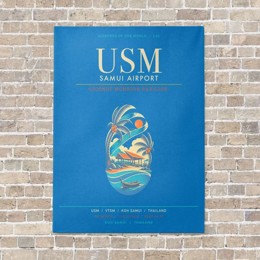 Samui Airport Koh Samui USM - Canvas Framed - Turquoise