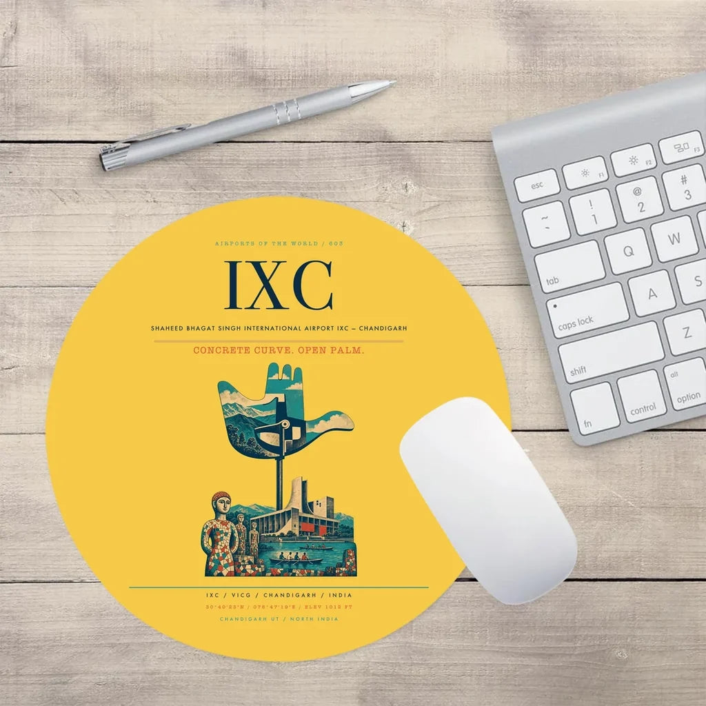 Shaheed Bhagat Singh International Airport (IXC) design on yellow round mouse pad