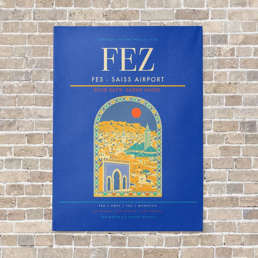 Fes - Saiss Airport FEZ vertical canvas print - no frame - blue background