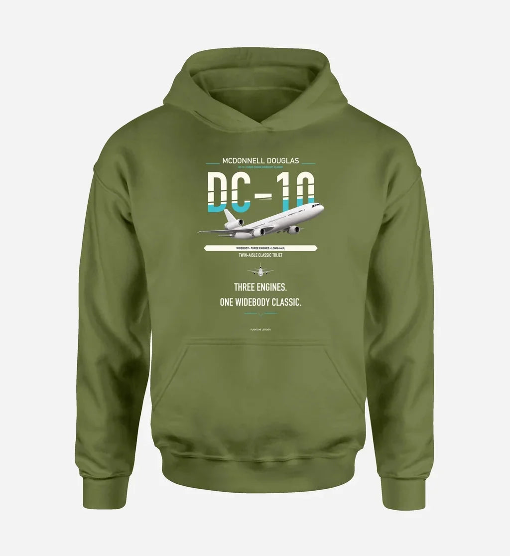 McDonnell Douglas DC-10 design on green army double-side hoodie, single-side print
