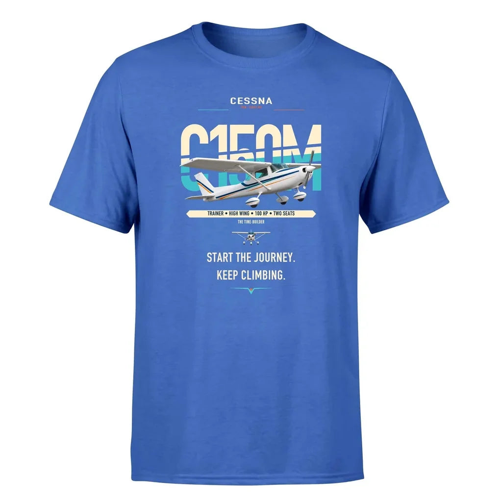 Cessna 150M design on blue t-shirt, single-side print