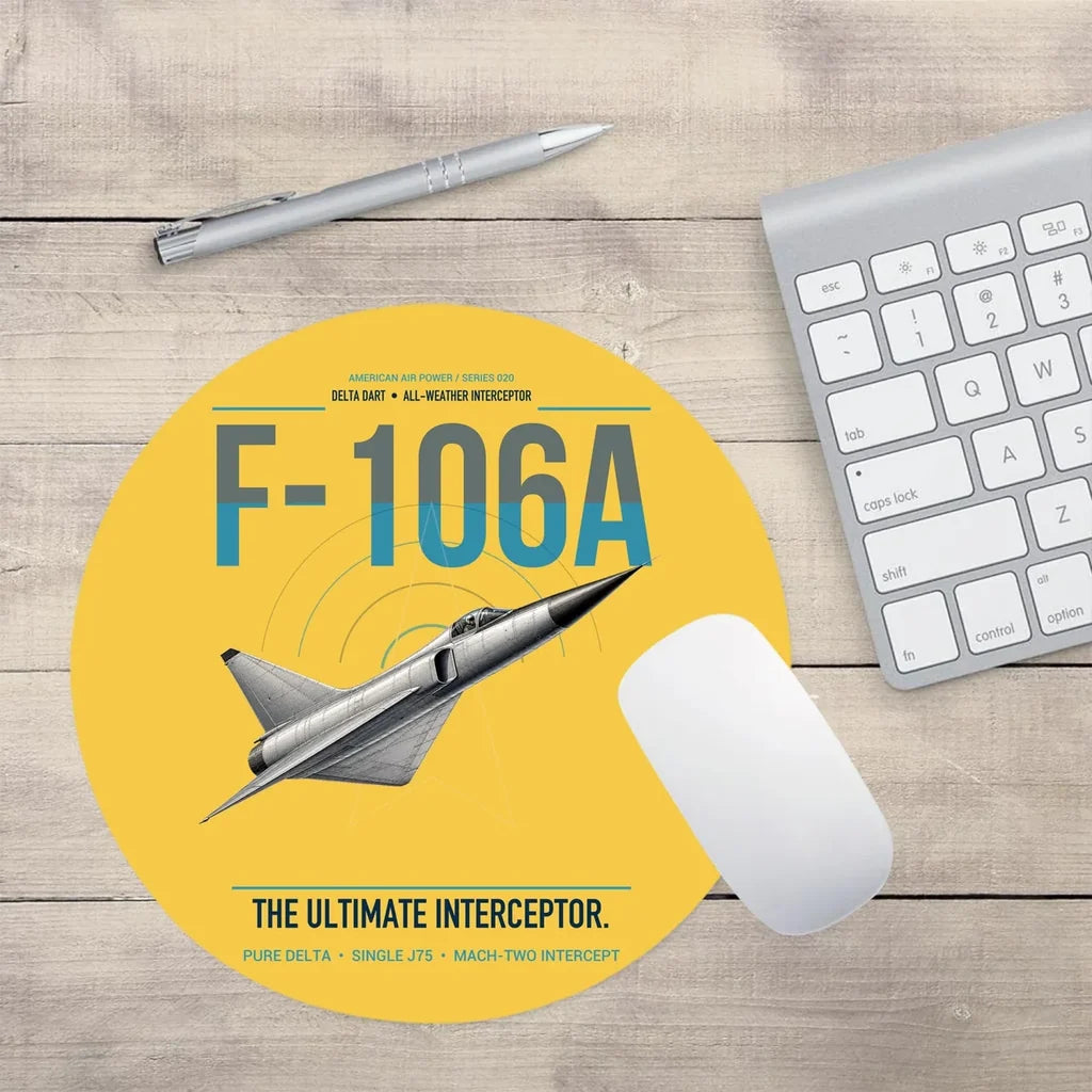 F-106A Delta Dart design on yellow round mouse pad