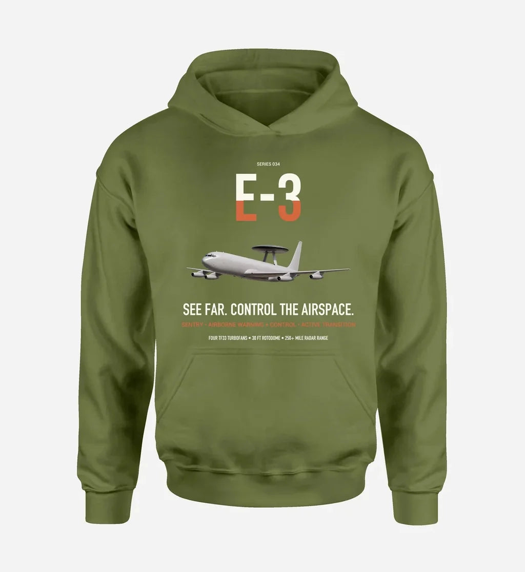 E-3 Sentry AWACS design on green army double-side hoodie, single-side print