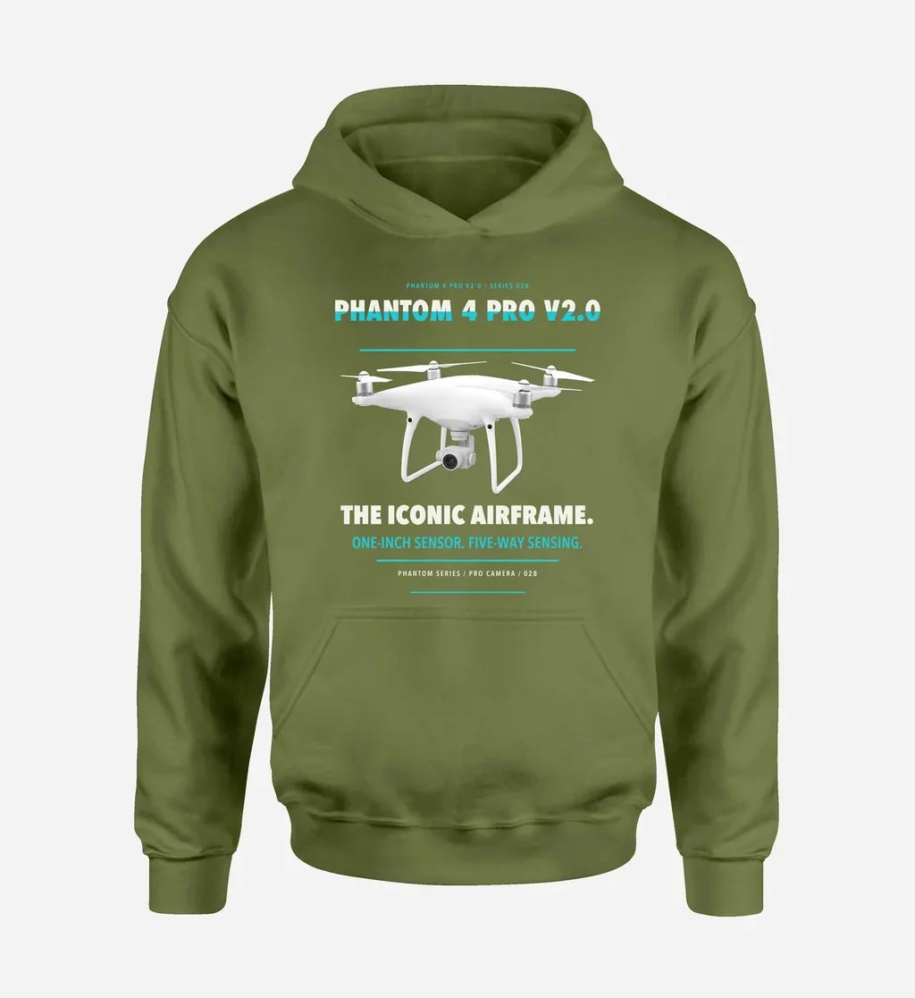 DJI Phantom 4 Pro V2.0 design on green army hoodie single side