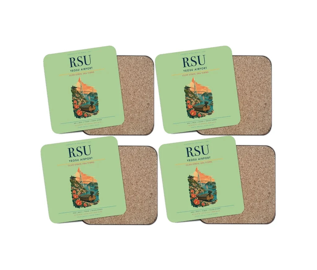 Yeosu Airport (RSU) design on light green 4 pieces set coaster