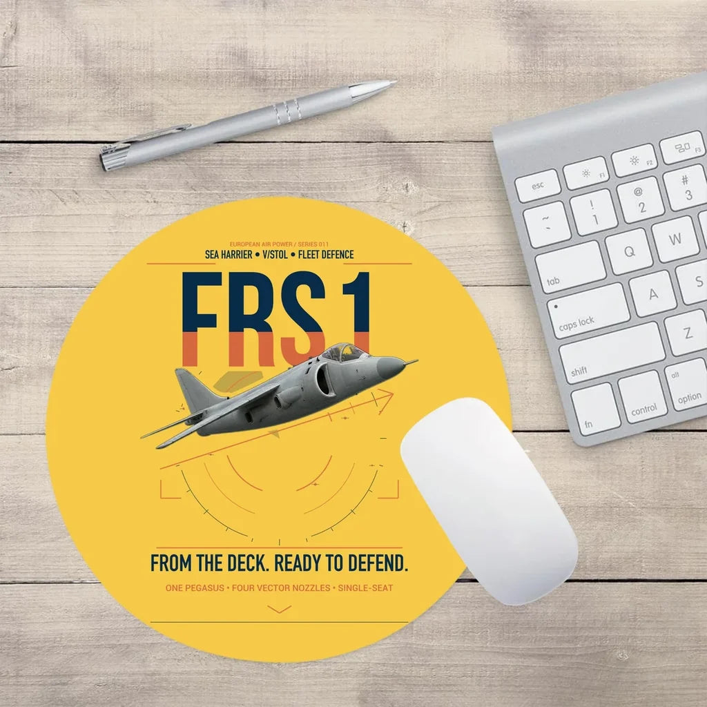 British Aerospace Sea Harrier FRS.1 design on yellow round mouse pad