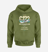 Thumbnail for Cessna 172 Skyhawk design on green army double-side hoodie, single-side print