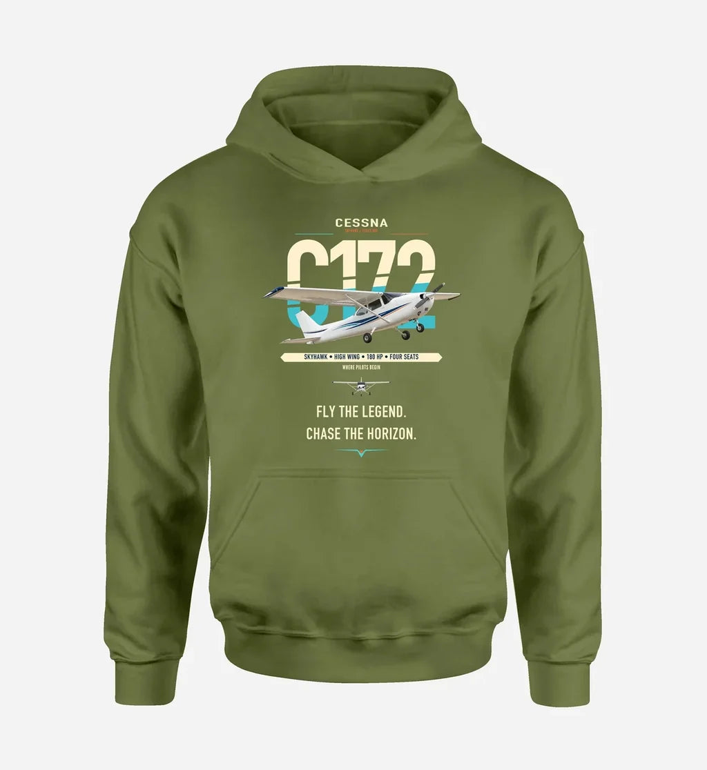 Cessna 172 Skyhawk design on green army double-side hoodie, single-side print