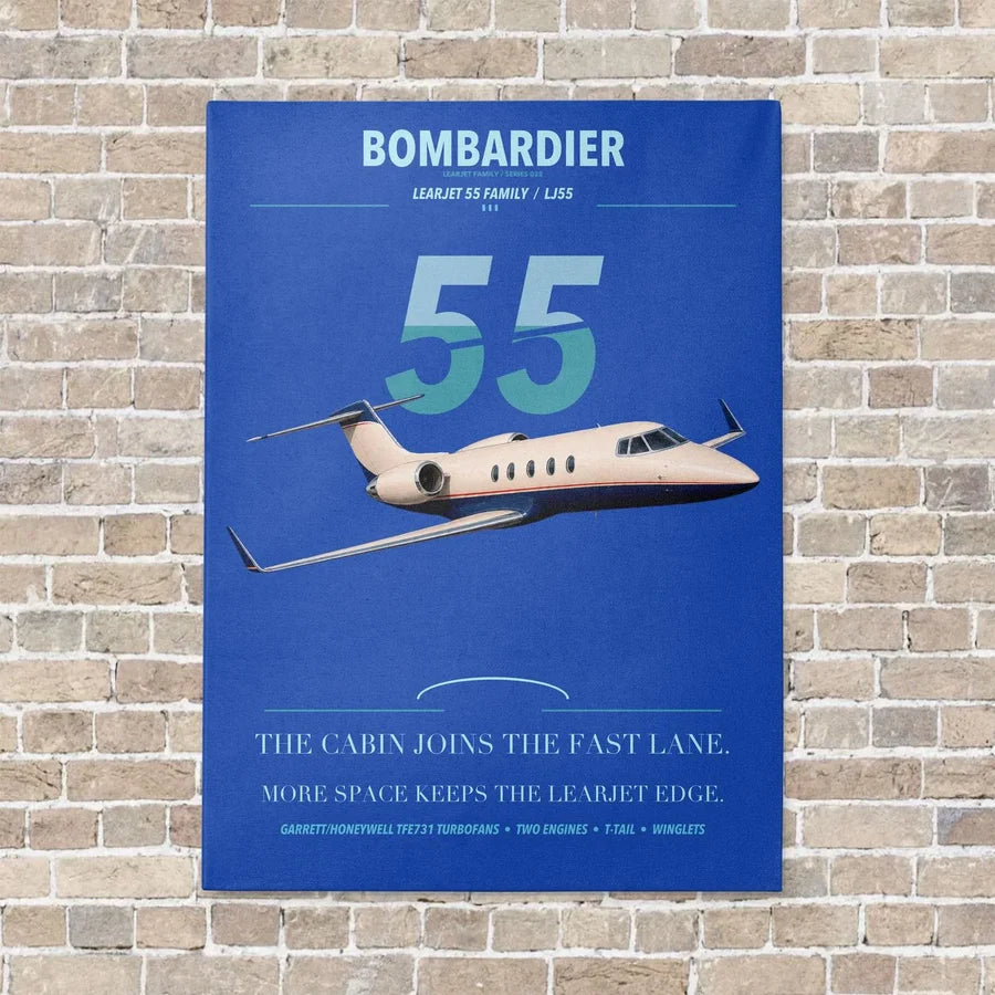Bombardier Learjet 55 vertical canvas print - no frame - blue background