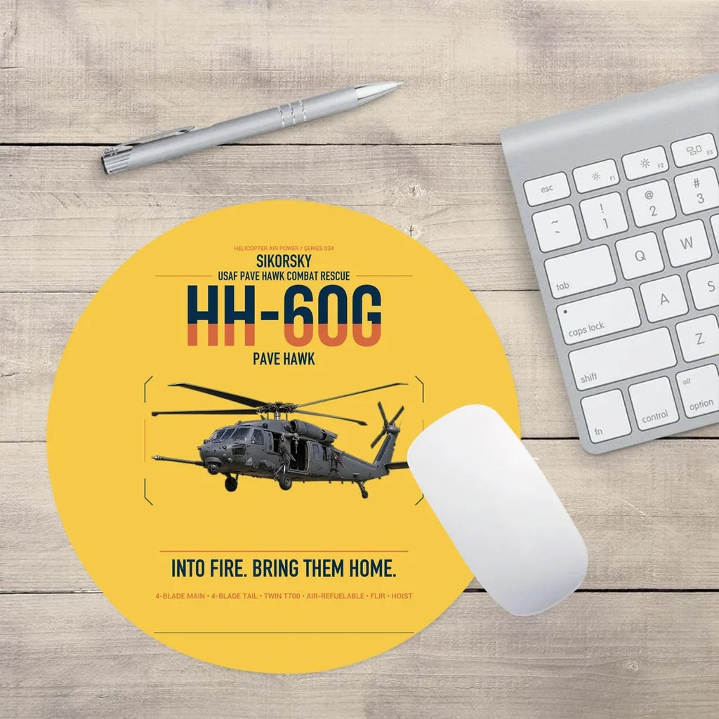 Sikorsky HH-60G Pave Hawk design on yellow round mouse pad