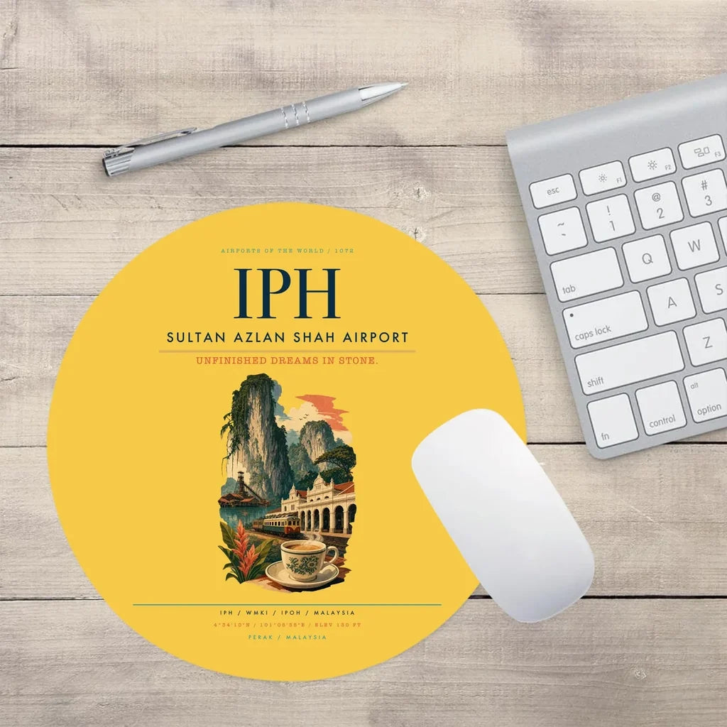 Sultan Azlan Shah Airport (IPH) design on yellow round mouse pad