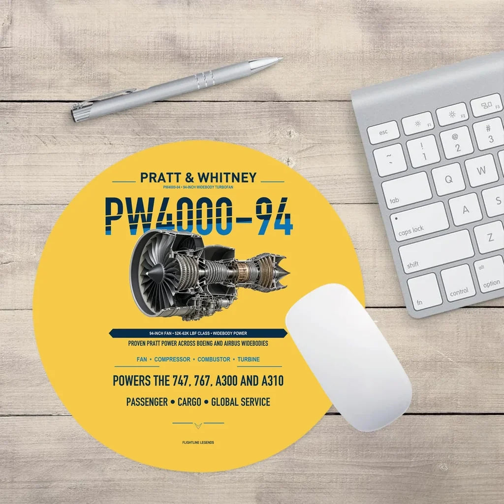 PW4000-94 design on yellow round mouse pad