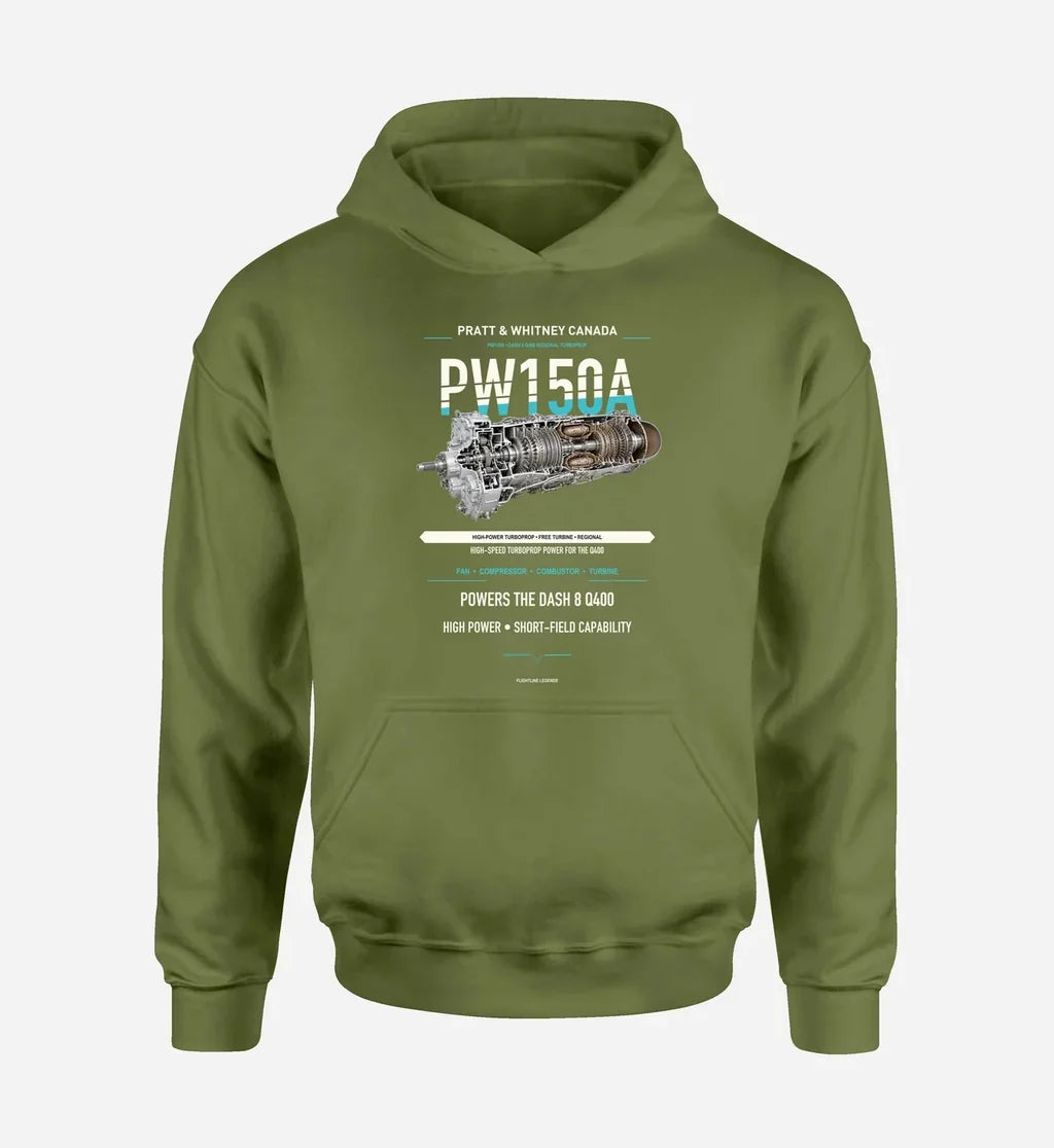 PW150A design on green army hoodie single side