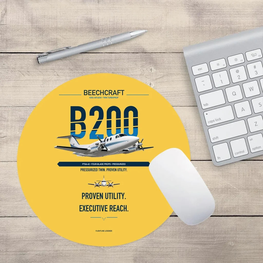 Beechcraft King Air B200 design on yellow round mouse pad