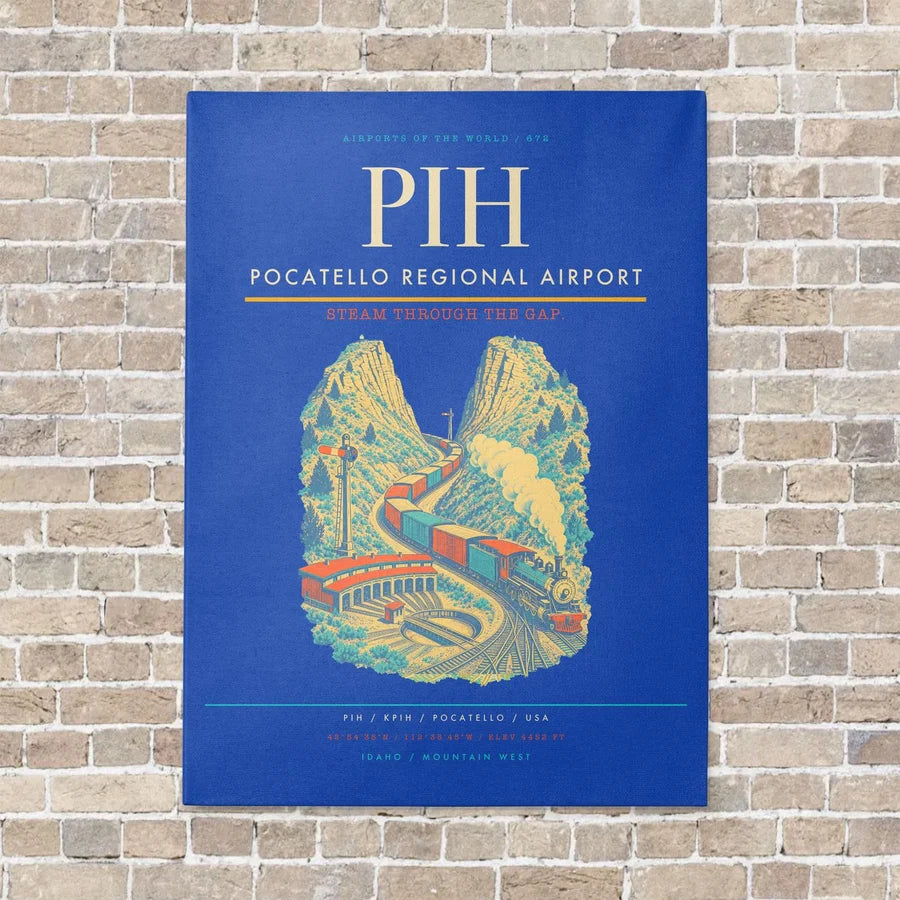 Pocatello Regional Airport PIH vertical canvas print - no frame - blue background