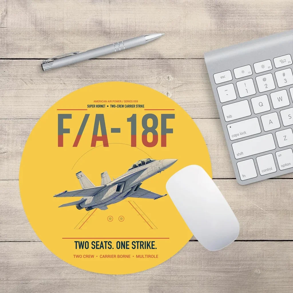 F-A-18F Super Hornet design on yellow round mouse pad