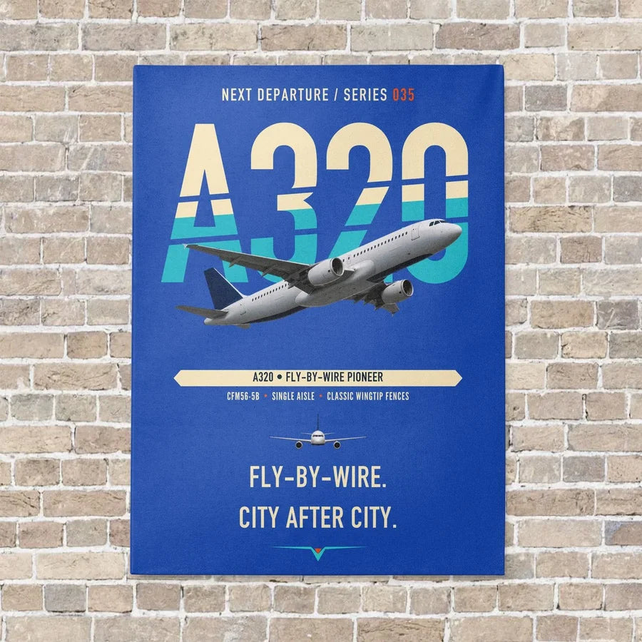 Airbus A320 vertical canvas print - no frame - blue background