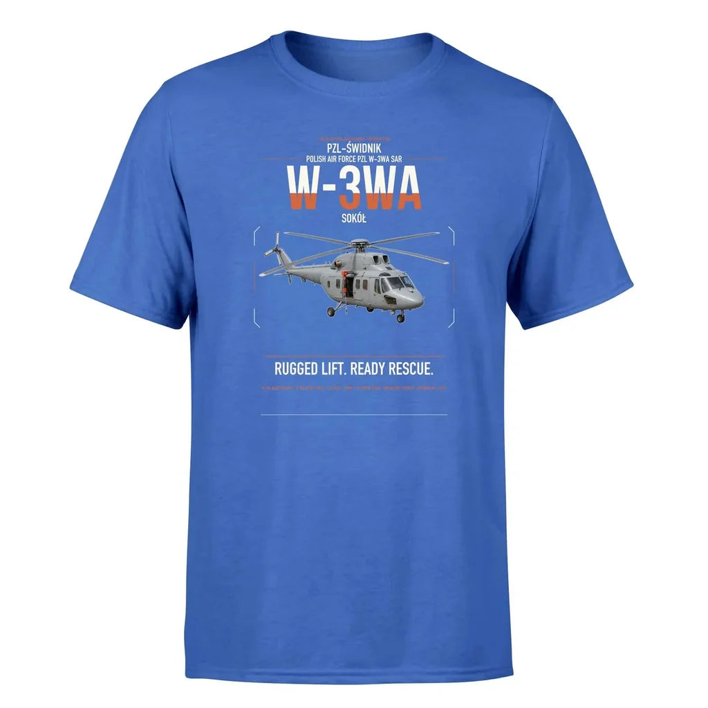 PZL-Świdnik W-3WA Sokół design on blue t-shirt, single-side print