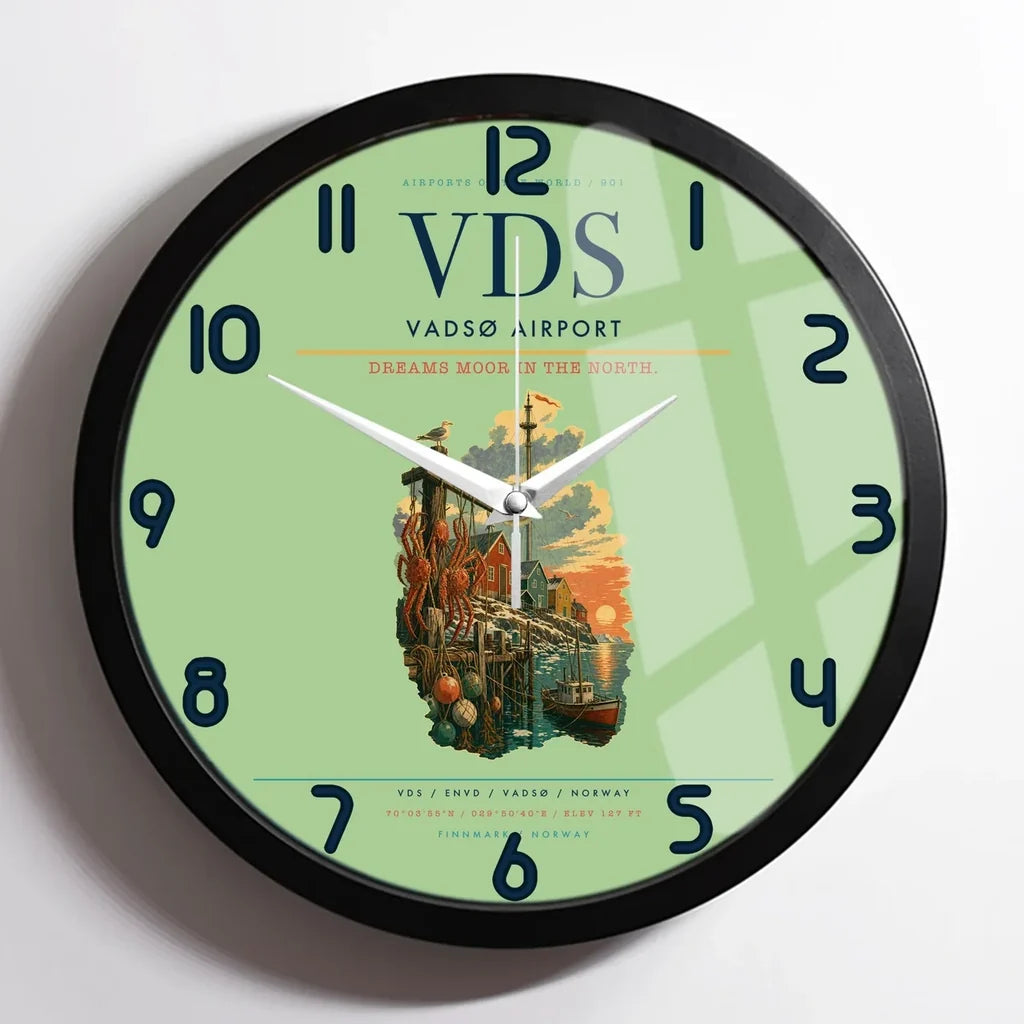 Vadsø Airport (VDS) design on light green framed wall clock