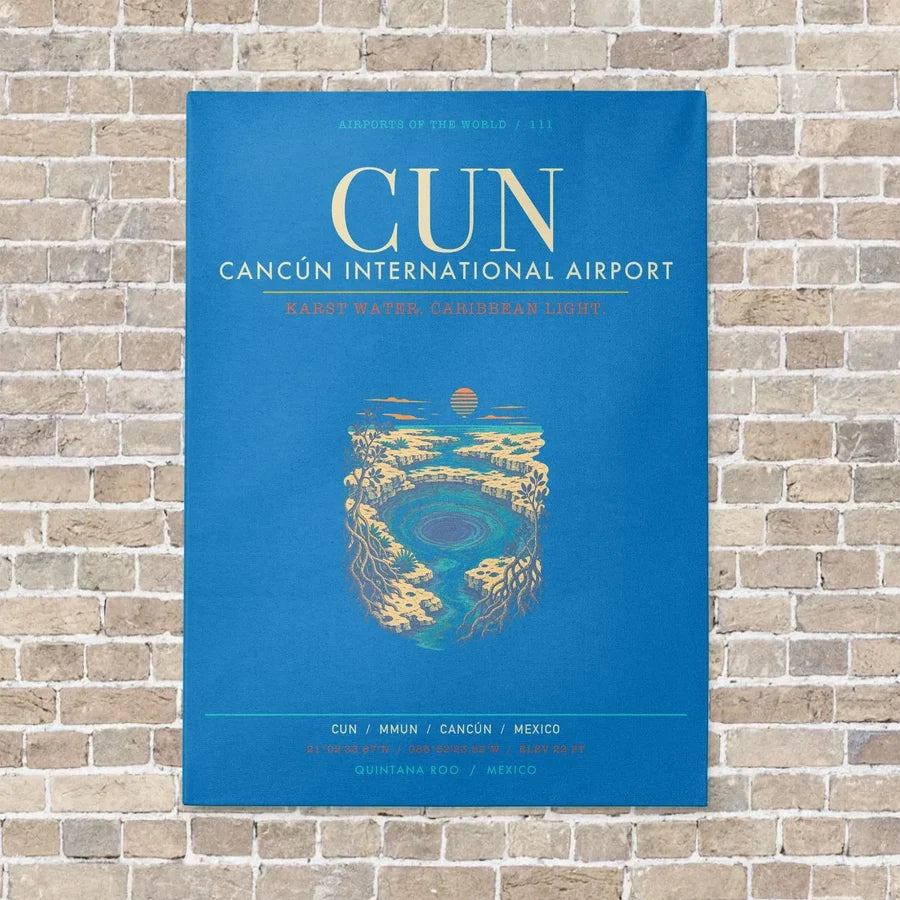 Cancun International Airport CUN - Canvas Framed - Turquoise