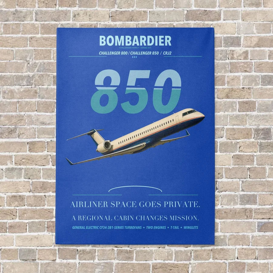 Bombardier Challenger 850 vertical canvas print - no frame - blue background