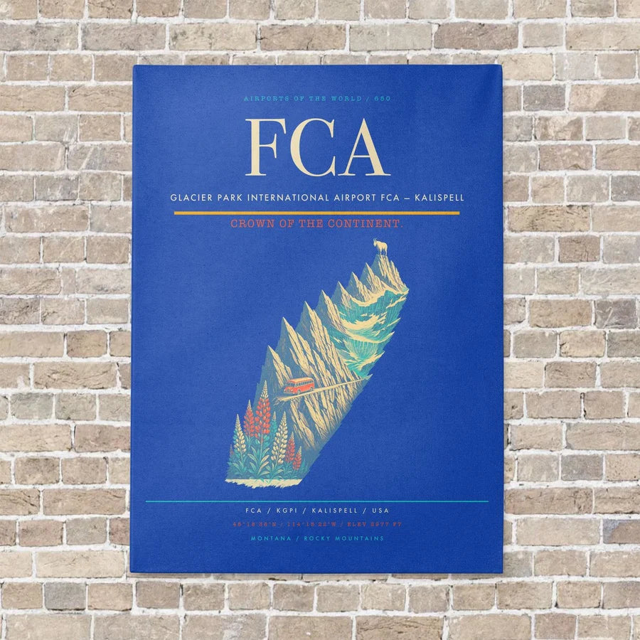 Glacier Park International Airport FCA — Kalispell vertical canvas print - no frame - blue background