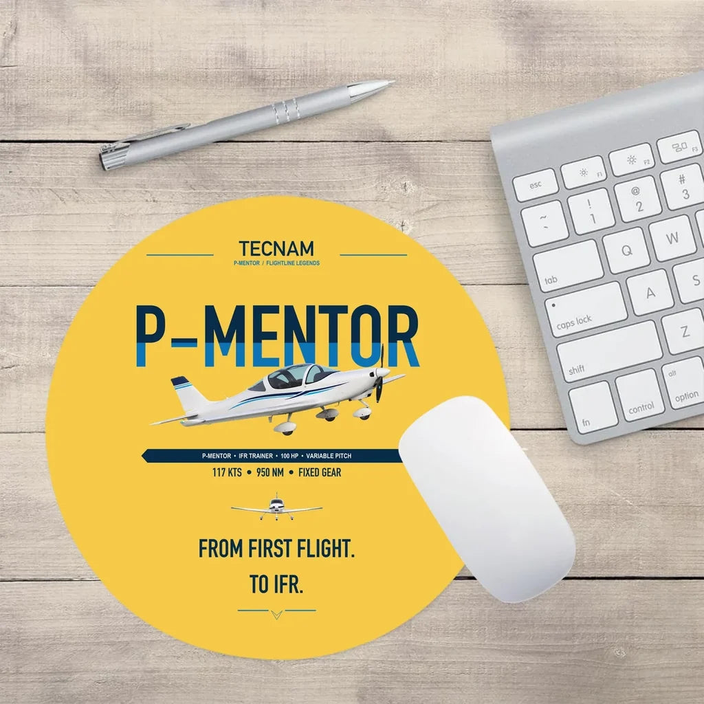 Tecnam P-Mentor design on yellow round mouse pad