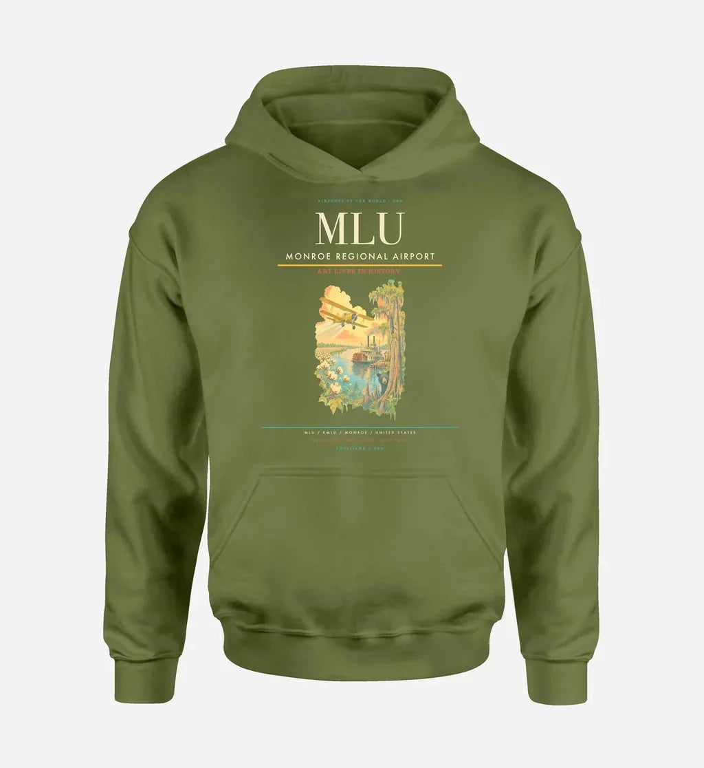 Monroe Regional Airport (MLU) design on green army hoodie single-side print