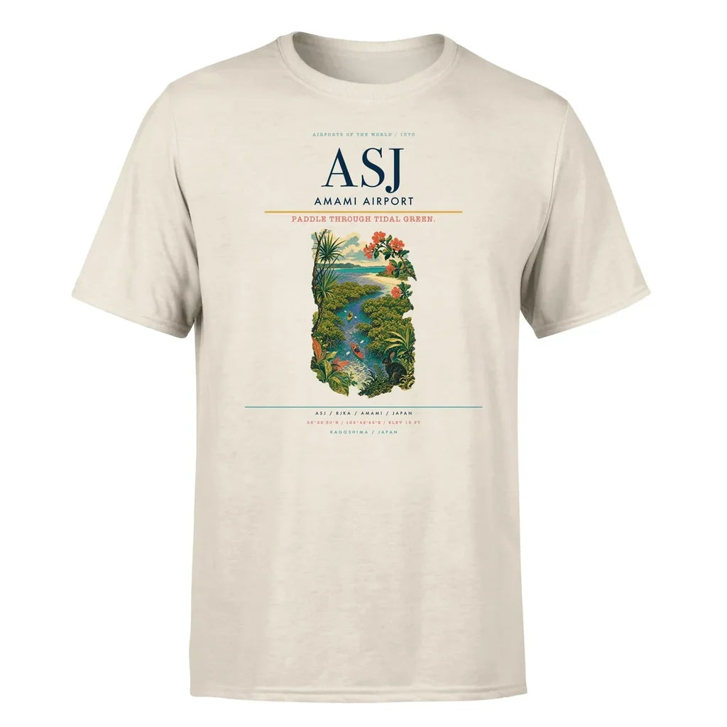 Amami Airport (ASJ) T-Shirt single-side front print in Beige | amami-airport-asj-double-side-t-shirt