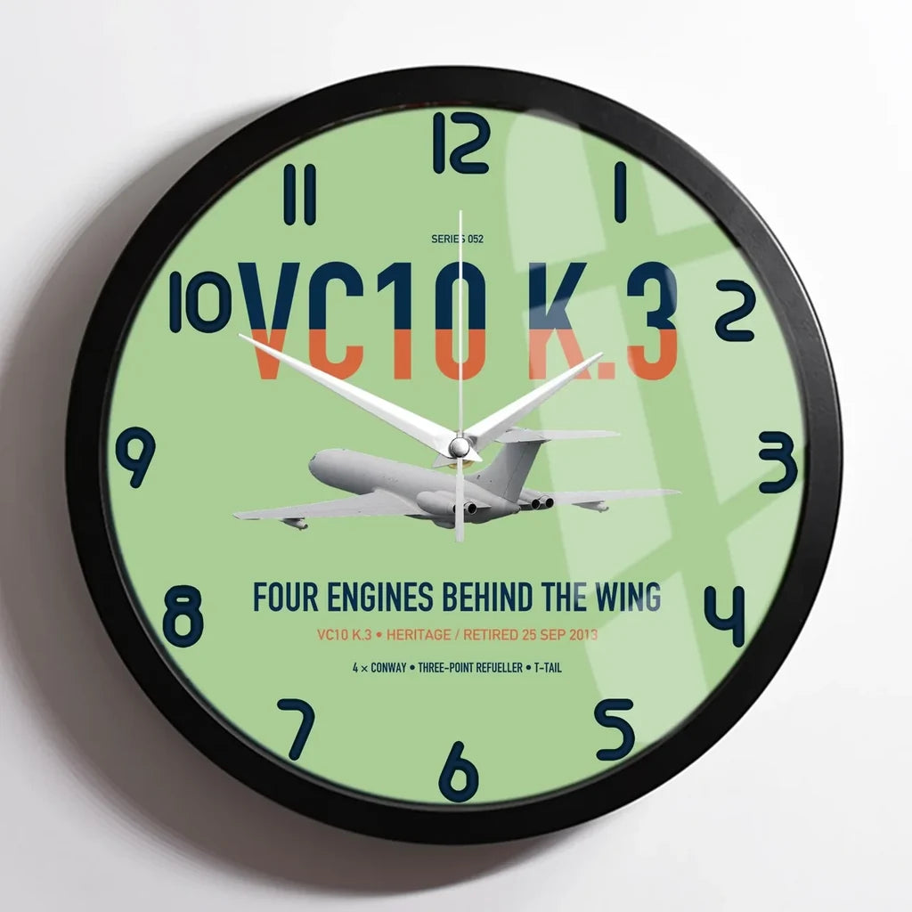 Vickers VC10 K.3 design on light green framed wall clock