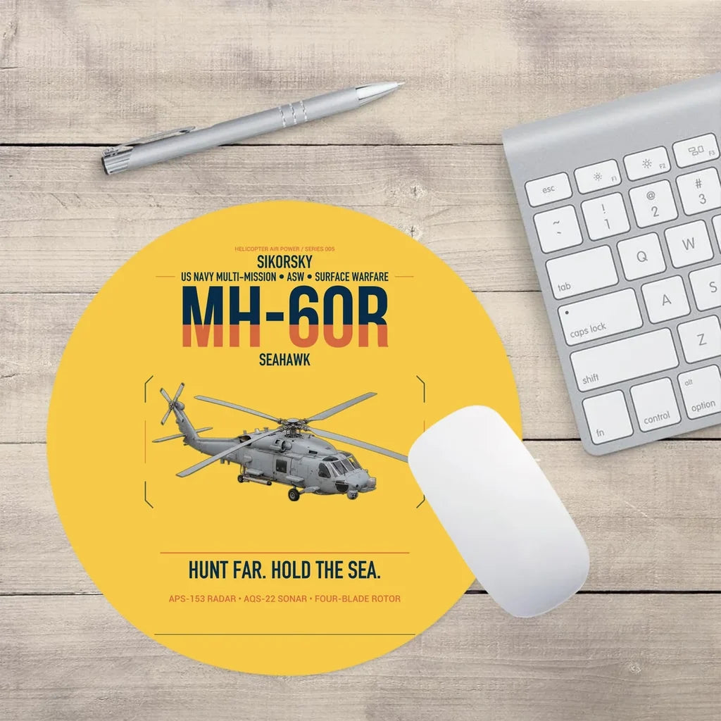 Sikorsky MH-60R Seahawk design on yellow round mouse pad