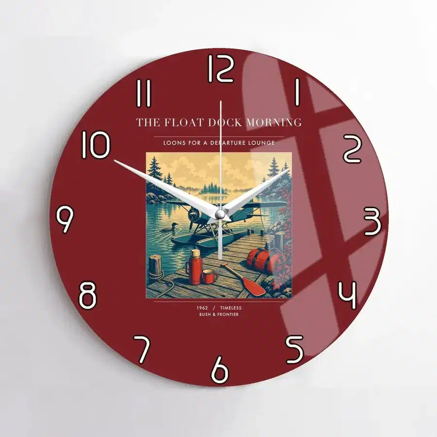 VINTAGE G4195 - The Float Dock Morning - Designed Wall Clocks design on darkred no-frame
