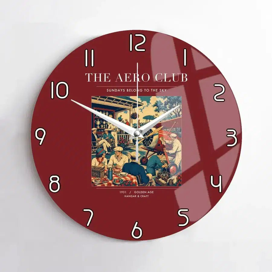 VINTAGE G4047 - The Aero Club - Designed Wall Clocks design on darkred no-frame