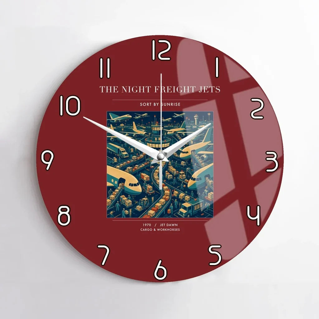 VINTAGE G4133 - The Night Freight Jets - Designed Wall Clocks design on darkred no-frame