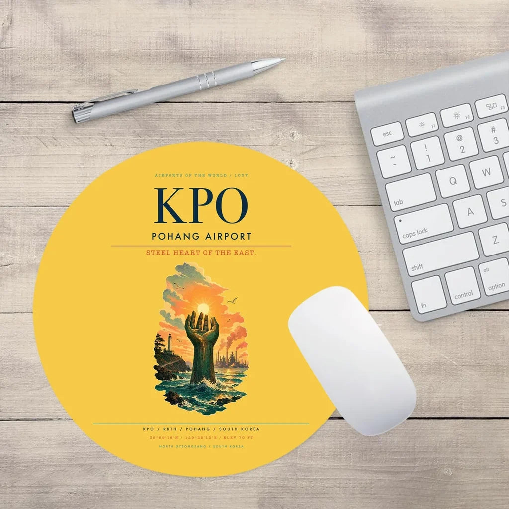 Pohang Airport (KPO) design on yellow round mouse pad