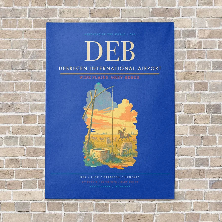 Debrecen International Airport DEB vertical canvas print - no frame - blue background