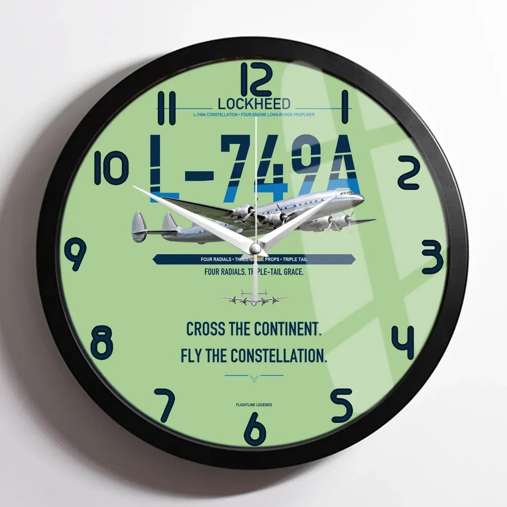 Lockheed L-749A Constellation design on light green framed wall clock