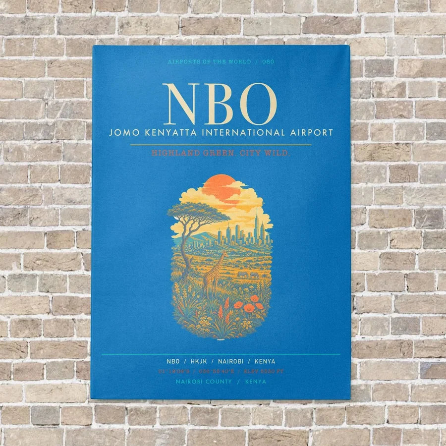 Jomo Kenyatta International Airport Nairobi NBO - Canvas Framed - Turquoise