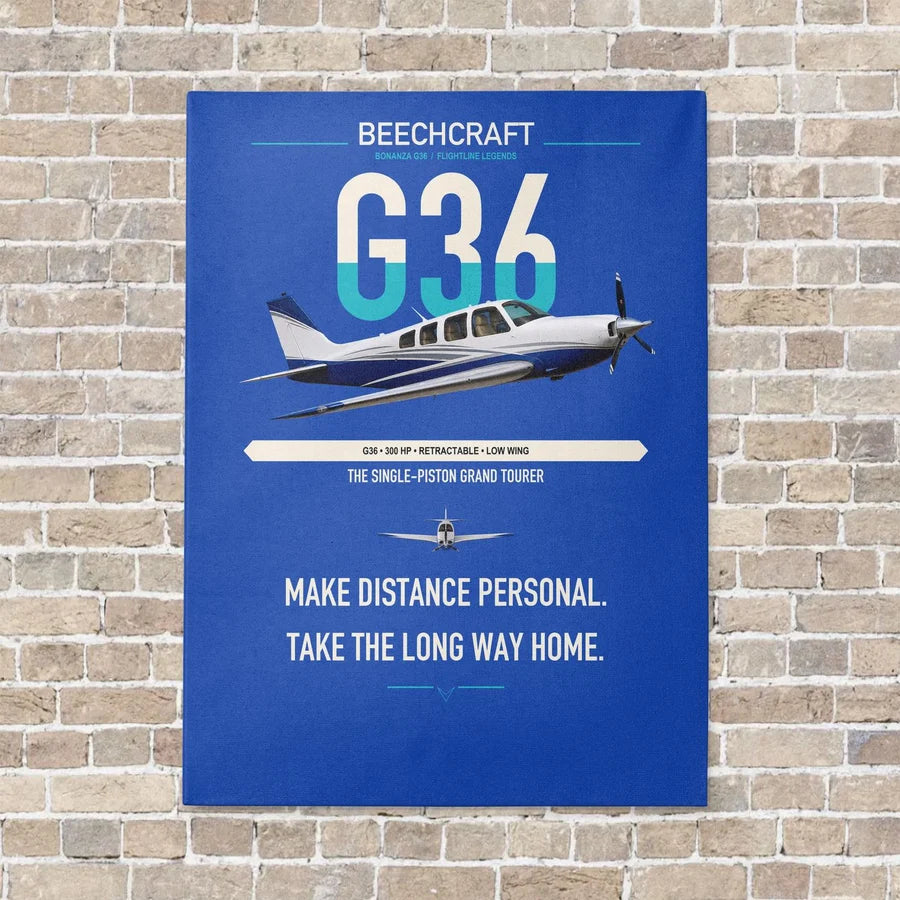 Beechcraft Bonanza G36 vertical canvas print - no frame - blue background