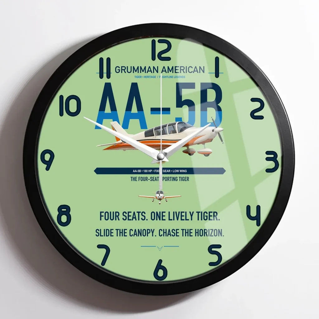 Grumman American AA-5B Tiger design on light green framed wall clock