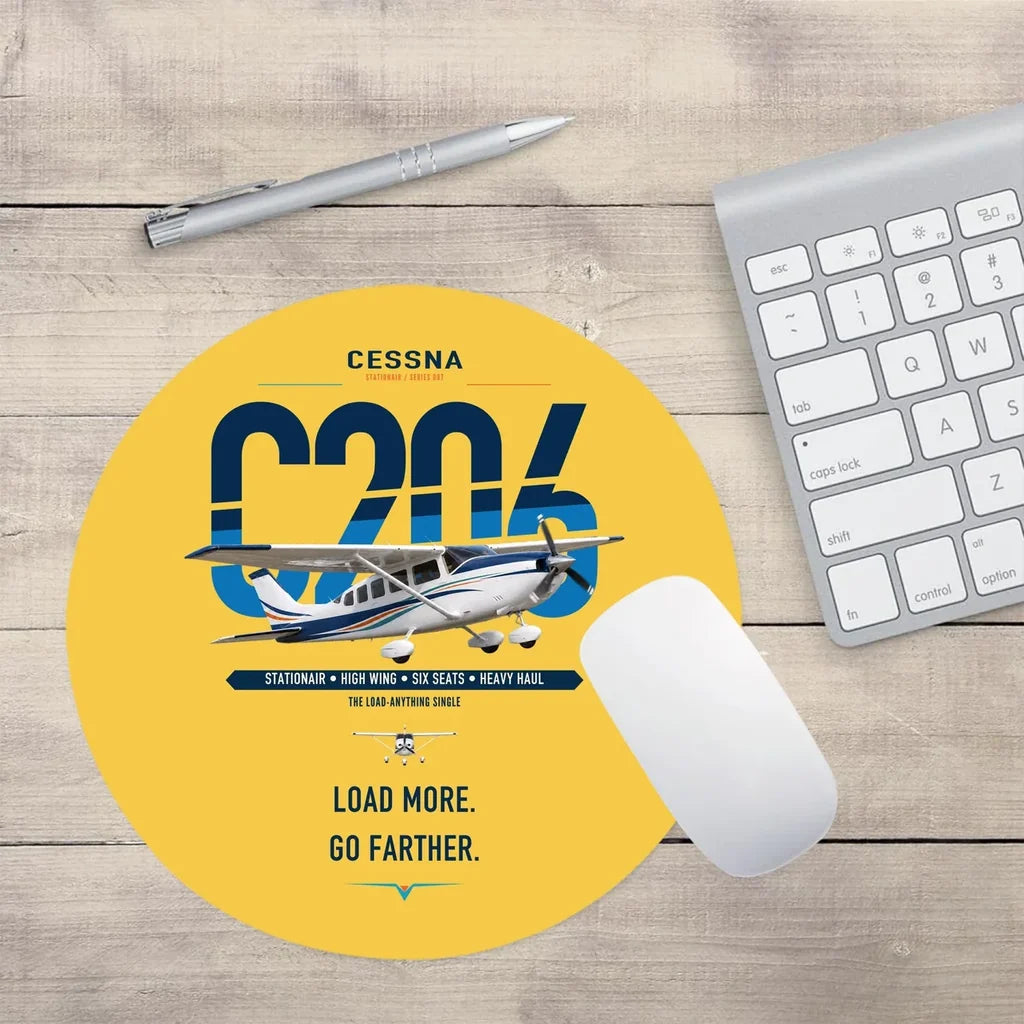 Cessna 206 Stationair design on yellow round mouse pad