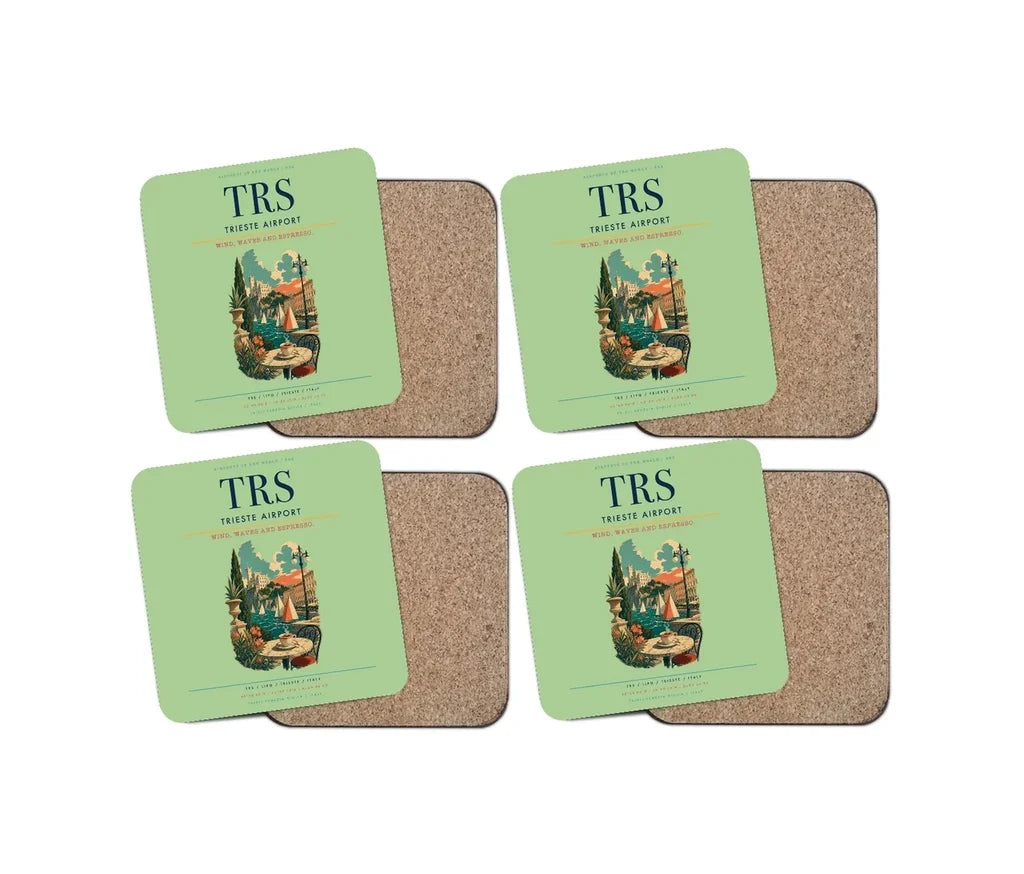 Trieste Airport (TRS) design on light green 4 pieces set coaster