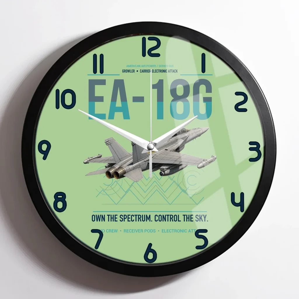 EA-18G Growler design on light green framed wall clock