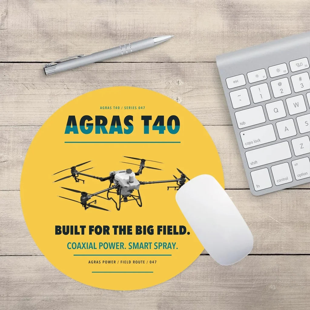 DJI Agras T40 design on yellow round mouse pad