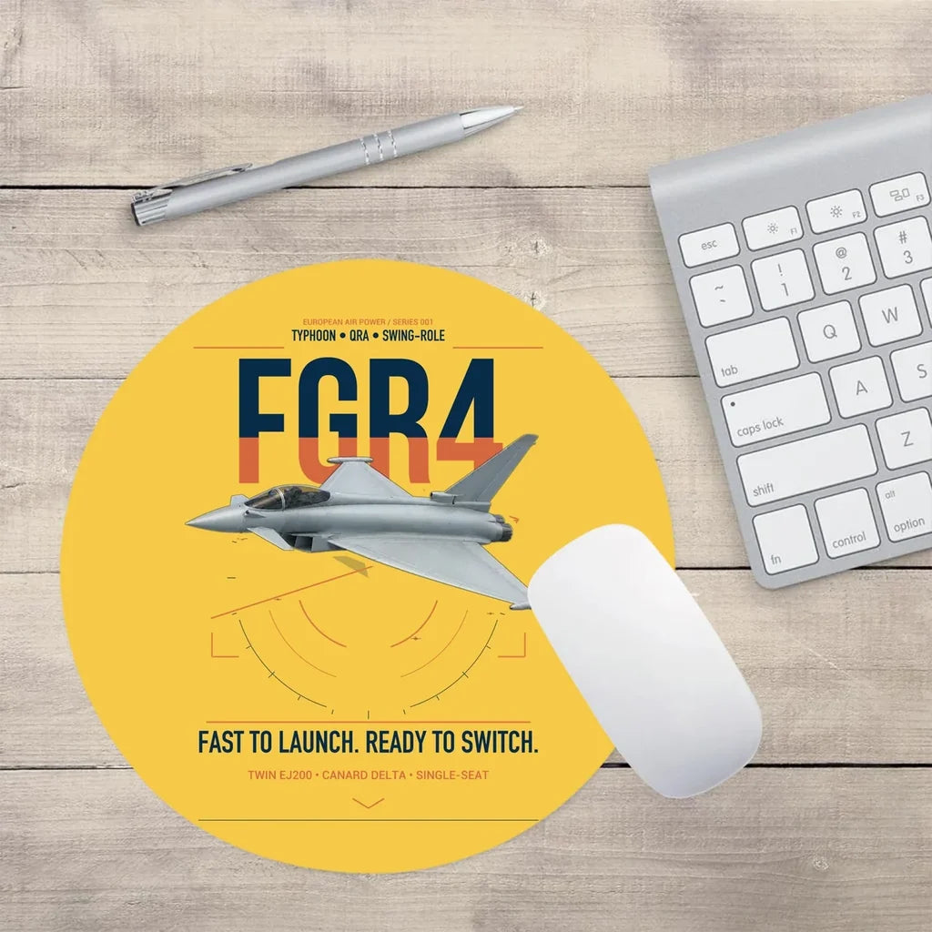 Eurofighter Typhoon FGR4 design on yellow round mouse pad