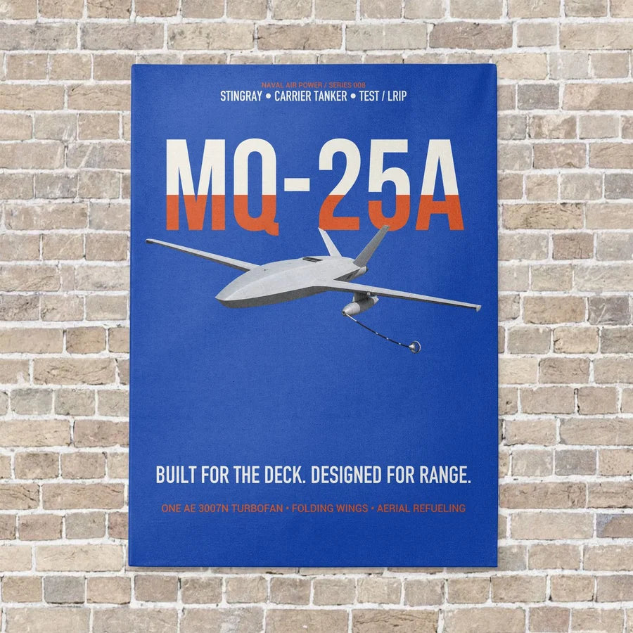 MQ-25A STINGRAY vertical canvas print - no frame - blue background