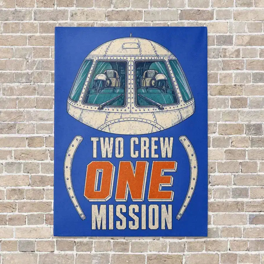 Two Crew One Mission vertical canvas print - no frame - blue background